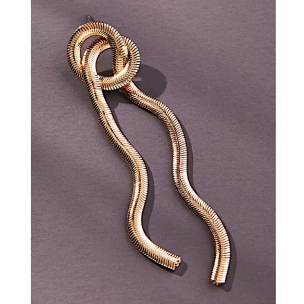 New ~ Anthropologie Snake Chain Loop Long Gold Ea… - image 2